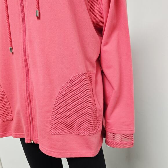 Kim Rogers Hoodie Sweatshirt Cardigan Size 2X Pink Mesh Insets Pockets Full Zip - Picture 4 of 10